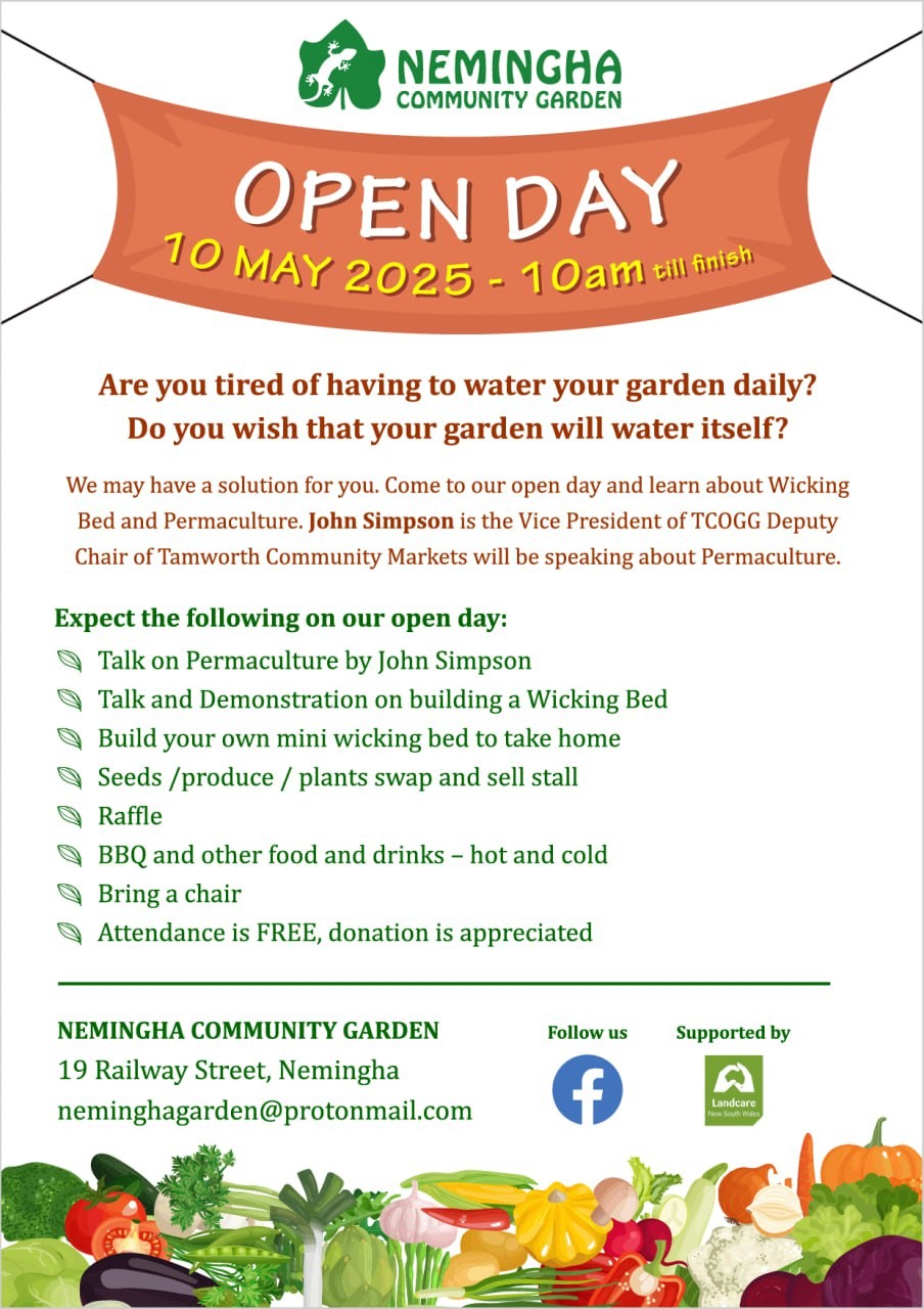 🌿 Our friends at Nemingha Community Garden are hosting a fantastic Open Day on Friday, May 10—and you're invited! 🌿