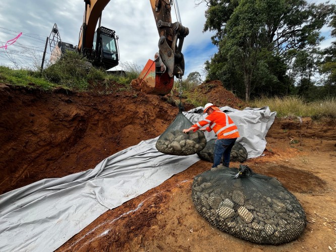 Erosion control with rock bags